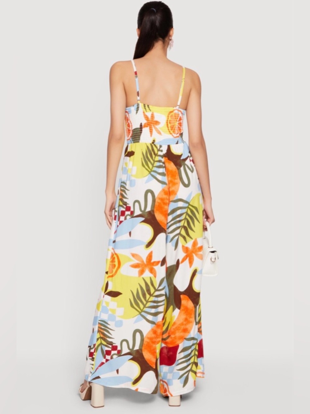 NWT Jolie & Joy Tropical Print Wide-Leg Jumpsuit - White Multi - Picture 2 of 6